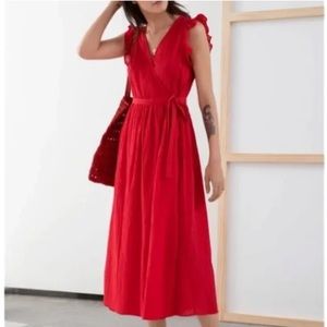 & other stories red french dot wrap dress with flutter sleeves size 10